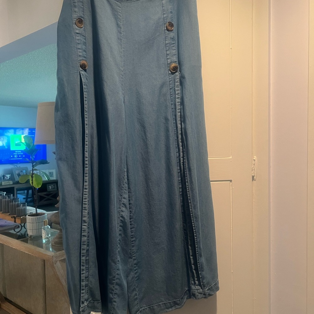 Blue Denim Skirt with Button Accents